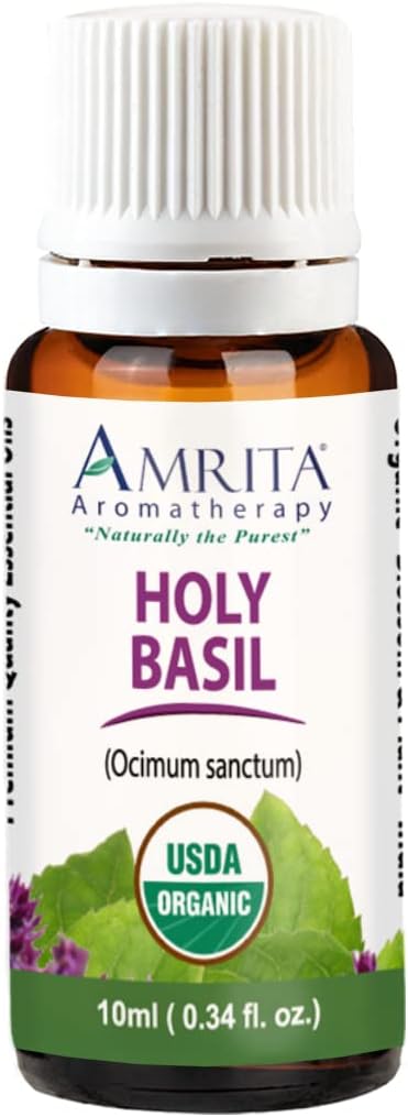 Organic Holy Basil (Tulsi) Essential Oil; 100% Pure and Undiluted Ocimum Sanctum; Premium Quality Aromatherapy Oil; Tested and Verified, Size: 10 ...