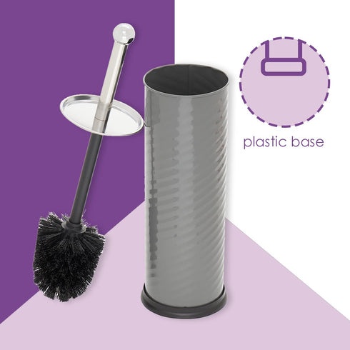 Home Basics Toilet Brush with Swirl Canister, Grey | Sturdy Base | Embossed Design | Neutral Color...