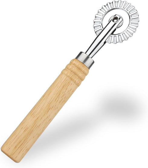 Pastry Cutter Wheel, Pasta Cutter Wheel with Wooden Handle and Fluted Ravioli Crimper Cutter Pizza Dumpling Lace Making Noodle Dough Cutter Roller...