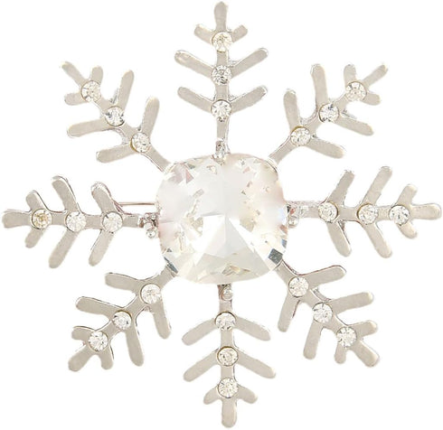 EVER FAITH Austrian Crystal Winter Snowflake Flower Brooch Pin Clear Silver-Tone...