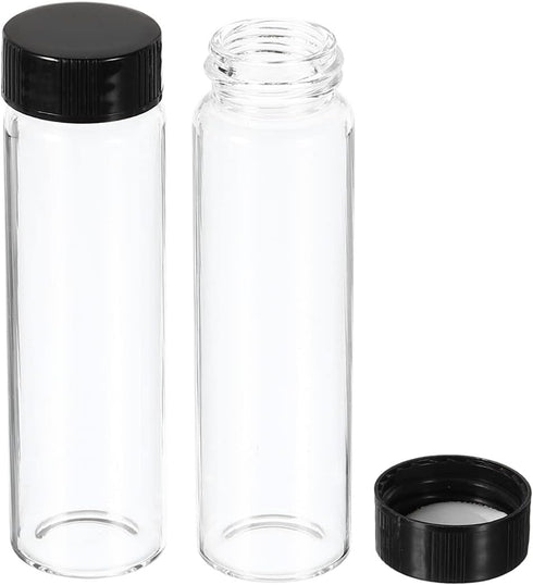 PATIKIL 40mL Reagent Media Bottle, 12 Pack Round Glass Storage Bottles Plastic Screw Cap for Lab Home, Clear...