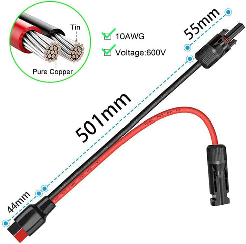 Anderson Connector,10AWG 2ft Anderson Adapter Power Pole Port,Male and Female Solar Extension Cable Connector Kits for Portable Solar Generator Po...