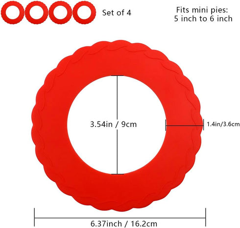 4 Pcs Mini Pie Crust Shields, Silicone Pie Pan Shield for Baking, Mini Pie Crust Protector 4 to 6 in (Red)...