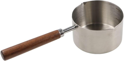 Small Milk Pot Stainless Steel Saucepan Wood Handle Saucepan 250ml Butter Warmer with Dual Pour Spout Candy Melting Pot Mini Frying Pan Soup Pot...