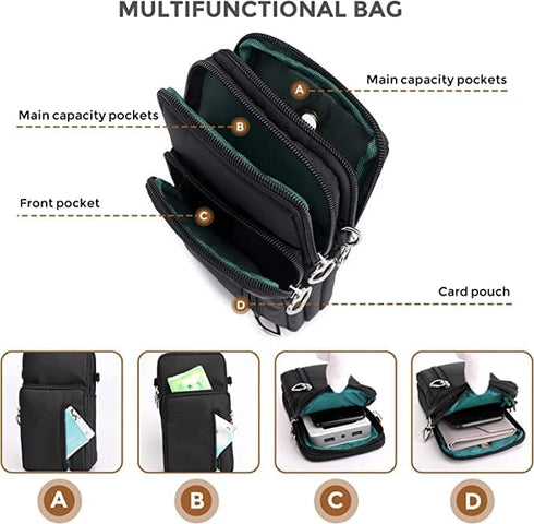 Small Crossbody Bags for Women, Black Waterproof Cell Phone Crossbody Wallet Purse Handbags Mens Gym Bags, Detachable Strap Multi Pocket Casual Ou...
