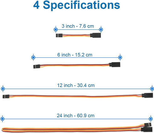 MMOBIEL 12 Pcs 3-Pin RC Servo Extention Cables Female - Male for Servo Extention Connection Control Board RC Drone, Car, Robot, etc. (4 Sizes)...