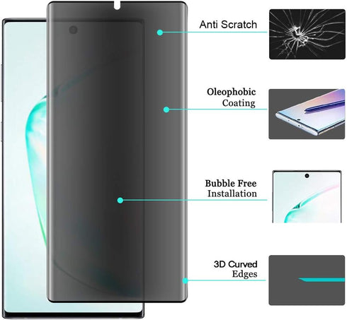 Galaxy Note 10 Plus Privacy Screen Protector, Anti Spy Case Friendly Fingerprint Available Soft Film, Full Adhesive Coverage Anti-Scratch Nano Shi...