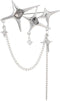 Punk Silver Star Moon Tassel Chain Brooch Collar Pins,Vintage Safety Cubic Zirconia Crystal Chain Tassel Brooch,Brooch Pins Shawl Clips for Women ...