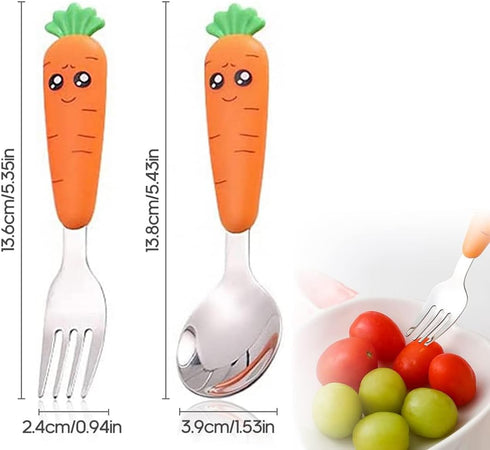 Travel Cutlery Set Baby, 2 PCS Toddler Utensils, Kids Spoon And Fork Self-Feeding, Carrot Child Flatware Sets, Stainless Steel Fun Baby Silverware...