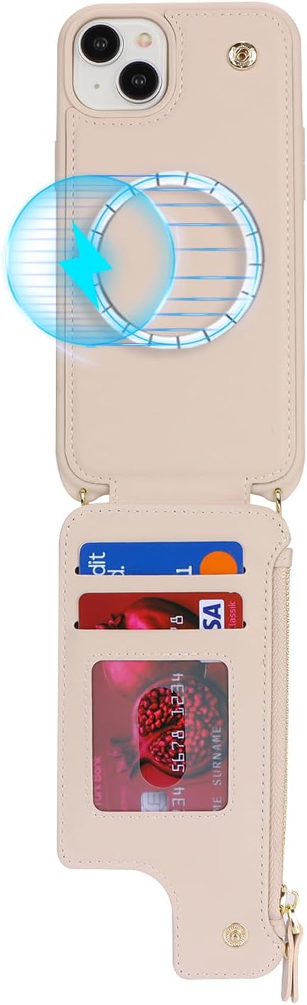 Cavor for iPhone 15 Case with Card Holder,iPhone 15 Wallet Case for Women,iPhone 15 Case Magsafe,Phone Case iPhone 15 Case with Strap,Crossbody an...
