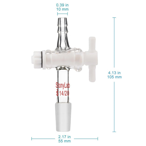 StonyLab Vacuum Flow Control Adapter with PTFE Stopcock, 14/20 Joint and Straight Hose Connection for Lab Supply...