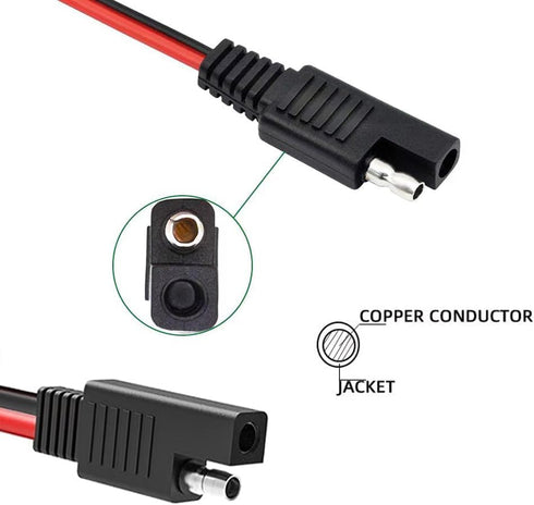4Pcs SAE Connector 14AWG-12in 2-Pin SAE Single Plug Quick Disconnect SAE Power Extension Cord Suitable for Connecting and transmitting Solar Batte...