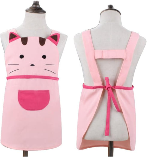 Love Potato Cute Girls Toddler Cartoom Cat Embroidered Cotton Kitchen Cooking Baking Apron for Kids 2-4 Years Old (Pink)...