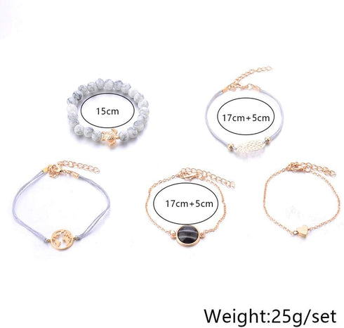 Beaded Bracelets for Women - Adjustable Charm Pendent Stack Bracelets For Women Girl Friendship Gift Rose Quartz Bracelet Links with Pearl Gold Pl...