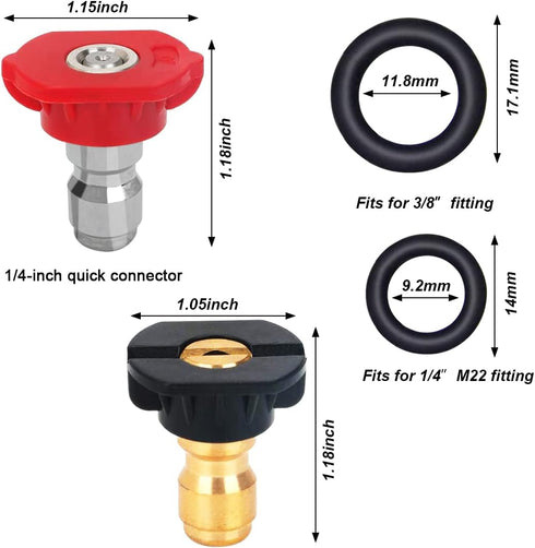 5 Pack Pressure Washer Spray Nozzles Tips + 40 Pcs O-Rings Replacement for 1/4 inch and 3/8 inch, 5 Degrees Nozzles 1/4 Inch Quick Connection Tips...