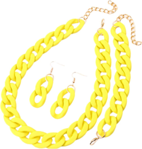 3Pcs Colorful Acrylic Chunky Necklace Bracelet Earrings Set Exaggerate Resin Cuban Link Chain Collar Necklace Geometric Statement Necklace for Wom...