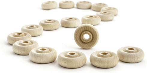 Craftparts Direct 1" Classic Wood Wheels – Pack of 50, 3/8" Thick Birch Wheels with Pre-Drilled Holes for DIY Crafts, Toy Making, and Hobby Projec...