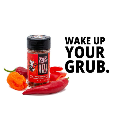 Todd Wilbur's Top Secret Recipes Hell Flakes - Next-Level Crushed Red Pepper Flakes - A Unique Blend of 5 Peppers - Starts Sweet, Finishes Hot - U...