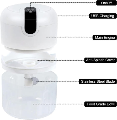 Electric Mini Garlic Chopper, 250ML USB Rechargeable Portable Electric Food Chopper, Wireless Small Food Processor for Chopping Garlic, Ginger, Ch...