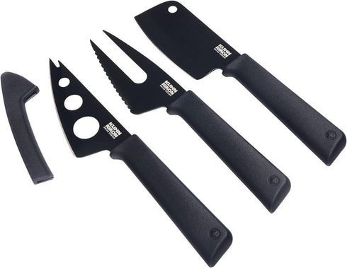 Kuhn Rikon COLORI+ Non-Stick Cheese Knife Set with Safety Sheaths, Set of 3, Black...