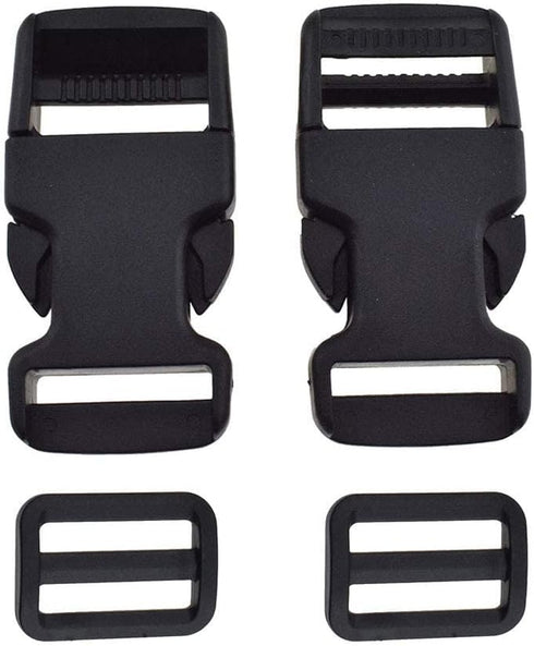SGH Pro 1 Inch Single Adjustable Quick Side Release Buckles with 1 Inch Tri-Glide Slides Clips Snaps No Sewing Heavy Duty Plastic Replacement for ...
