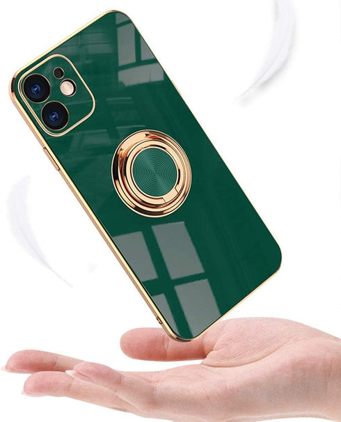 Omorro for iPhone 11 Pro Case with Ring, Built-in 360 Degree Rotation Ring Kickstand Cover Case with Shiny Plating Rose Gold Edge Work with Magnet...