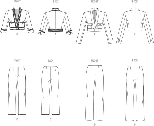 Vogue Misses Cropped Jacket and Fitted Pants Sewing Pattern Packet, Sizes 6-8-10-12-14, Multicolor...