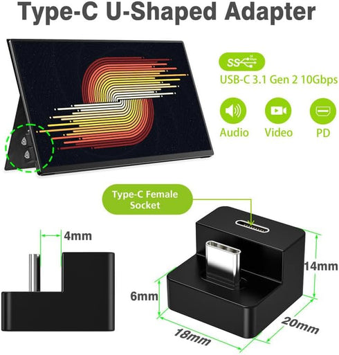 AGVEE 180 Degree Angled USB-C to USB-C Adapter and Long Side Inward U-Shaped Mini HDMI to HDMI Converter, HDMI 2.0 4k@60HZ, Coupler Extender Exten...