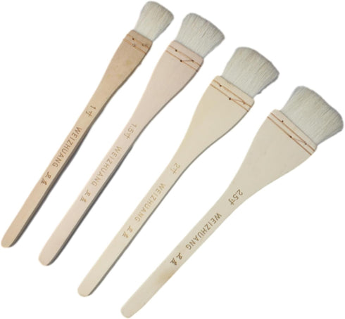 FDXGYH 4pcs Flat Hake Brushes Professional Soft Goat Hair Paintbrush with Solid Wooden Handle for Watercolor Wash Pottery Painting...