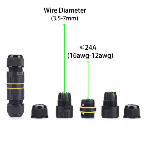 Outdoor Waterproof Connector,IP68 M16 2Way 3Core Electrical Cable Connector for 3.5-7mm Wire Range(AC 400V, 17.5A) Quick Repair Extend Power Cable...