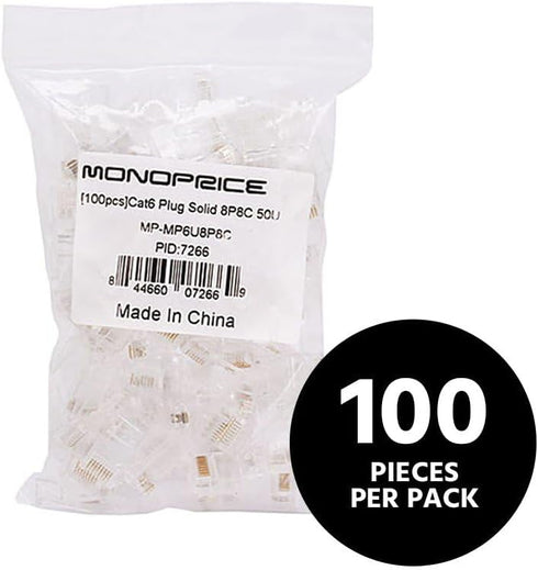 Monoprice Cat6 Plug Solid W/Insert 50U 100pcs/Bag...
