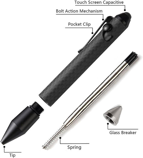 Cool Hand 4.5'' Bolt Action Pen with Stylus for Touchscreen, Rocket Style Carbon Fiber Body, Ballpoint Pen w/Pocket Clip, Classic Black...