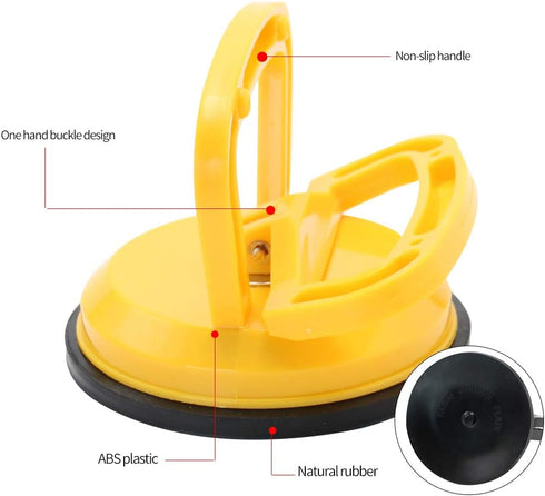 MAKERELE Glass Suction Cup Vacuum Window Lifter 4.7", Yellow Plastic Suction with Handles, for Glass,Tiles, Mirror, Granite Lifting and Objects Mo...