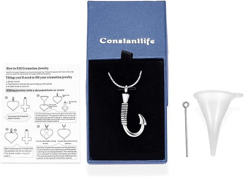 constantlife Cremation Jewelry for Ashes Urn Memorial Necklace Fish Hook Design Stainless Steel Pendant Keepsake Ashes Holder...