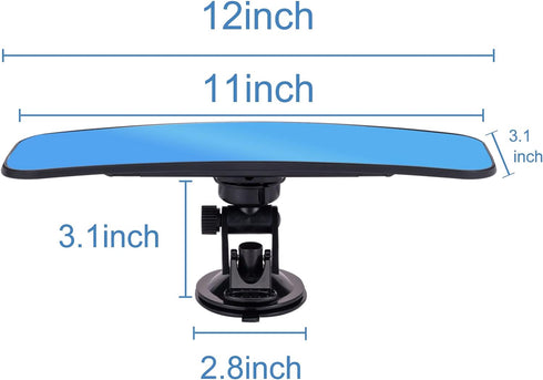 12'' Rear View Mirror Universal Rearview Mirror Interior Anti-glare Frameless Panoramic Wide Angle HD RearView Mirror with Suction Cup for Car Tru...