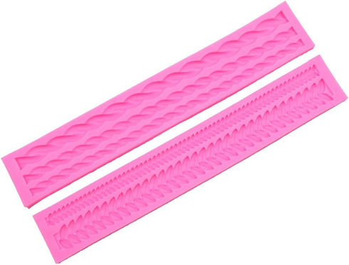 Rope & Leaf Strip Cake Border Molds Silicone Cupcake Fondant Cake Decorating Tools Candy Chocolate Gumpaste Moulds Pack of 2...