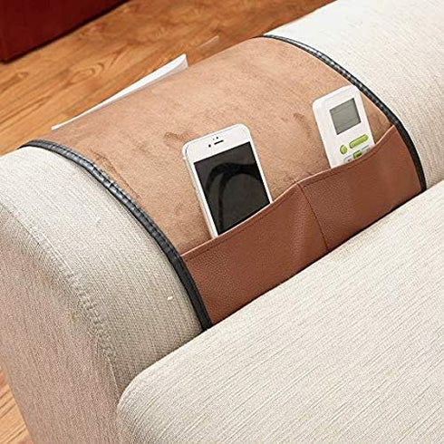 IPENNY No-slip Leather Sofa Couch Remote Control Holder Chair Armrest Caddy Pocket Organizer Storage Bag for Cellphone Tablet Notepad Book Magazin...