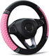 Diamond Leather Steering Wheel Cover for Women Girls, with Bling Bling Crystal Rhinestones, Universal Fit 15 Inch Car Steering Wheel Protector (Pi...