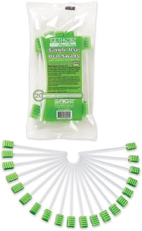 Stryker – Sage Toothette Plus Single Use Oral Swabs – With Sodium Bicarbonate – Bag of 20 Swabs – Disposable dental swabs with long handle...
