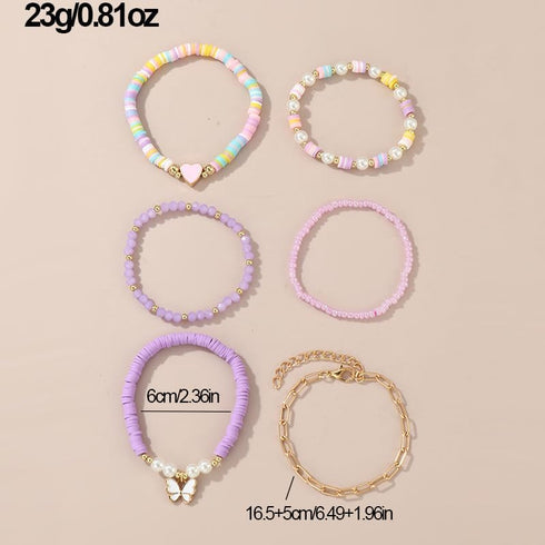 Pingyongchang Bohemian Stackable MultiLayer Beaded Heishi Bracelets Set for Women Butterfly Pearl Crystal Vinyl Clay Disc Surfer Stretchy Stretch ...