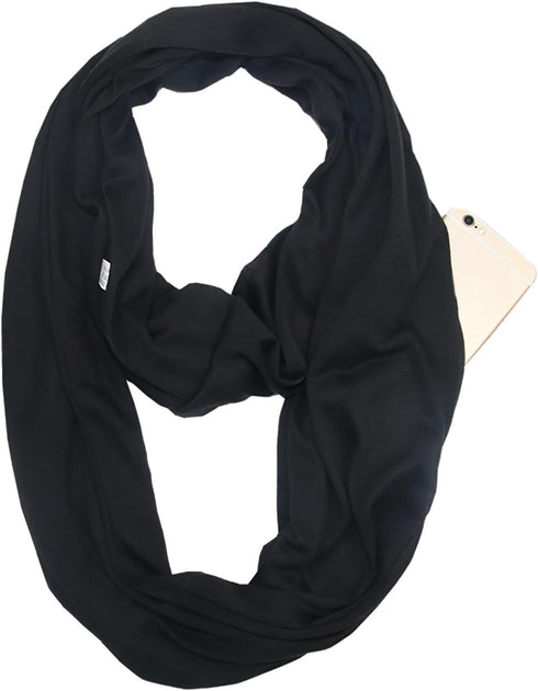 Infinity Loop Scarf for Women, Convenient Black Lightweight No-PillingTravel Scarf With Hidden Zipper Pocket, Neck Wrap Suitable For Daily Traveli...