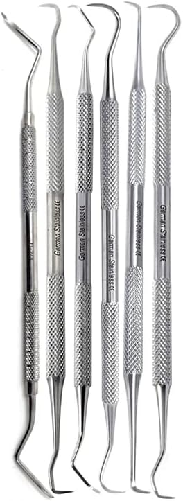 6 Dental Sickle Scalers Double Ended Probes for Professional Teeth Cleaning Calculus Plaque & Tartar Remover - Made of Stainless Steel for Oral Ca...