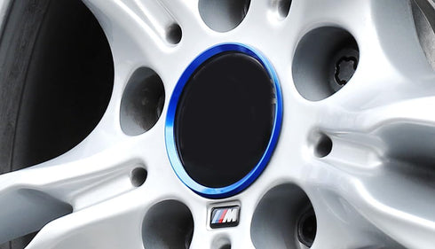 iJDMTOY 4pc Anodized Blue Aluminum Rim Center Cap Surrounding Ring Decoration Trims Compatible with All BMW 68mm Center Caps...
