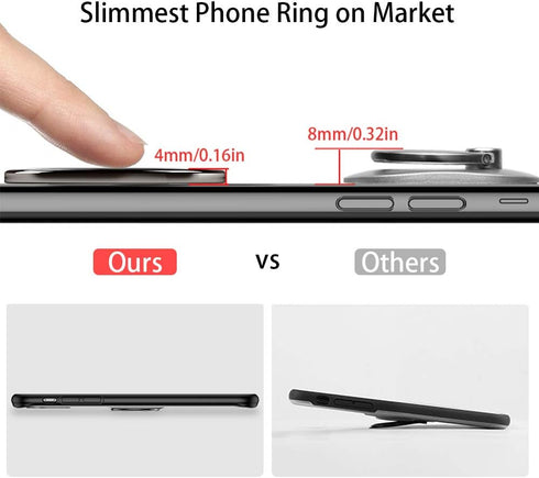 Ultra Slim Phone Ring Holder, Tomorotec Thin Cell Phone Ring Stand for Magnetic Car Mount with Black Car Mount Hook - for iPhone X XR XS 8 7 Plus ...