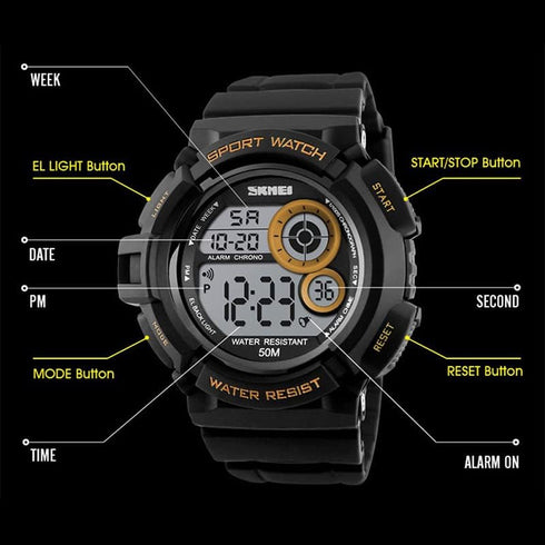 Men Sport Digital Watch 7 Colors LED Light Outdoor Military Watches Chronograph Alarm Clock Wristwatch...