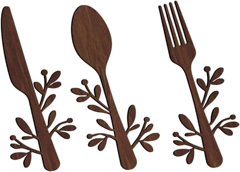 Yardenfun 3pcs Wooden and Fork Pendant Kitchen Utensils Wall Sign Fork and Spoon Wall Decor Wood Spoon Fork Sign Farmhouse Wooden Wall Plaque Coun...