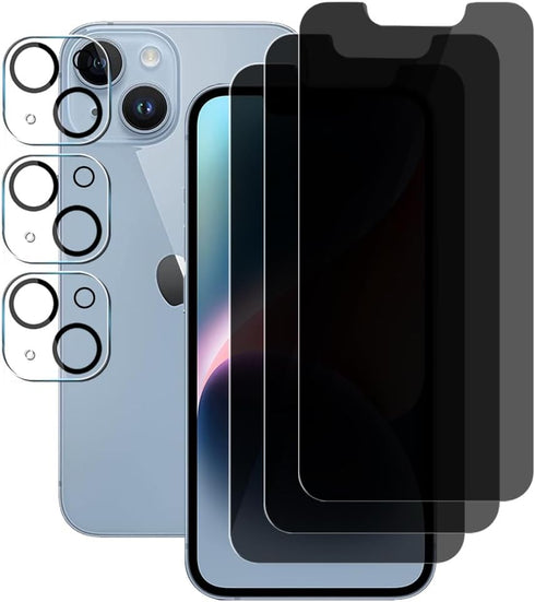 (3+3) For iPhone 14 (6.1") (3 Pack) Anti Spy Private Tempered Glass Film Privacy Screen Protector and (3 Pack) Camera Lens Protector [Not Affect F...