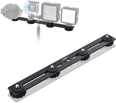 UTEBIT 11 inch Flash Bracket, Long Dual Camera Mount Flash Bracket Extension Bar with 1/4“ Hot Shoe, Straight Flash Brackets 1/4- 3/8 Thread Hole ...