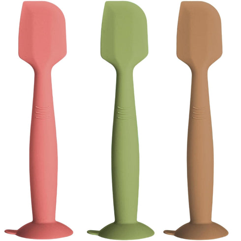 Baby Diaper Cream Spatula 3 Pack Butt Paste Spatula Soft Silicone Diaper Cream Applicator Butt Spatula Baby With Suction Cup Base (Red Green Khaki...