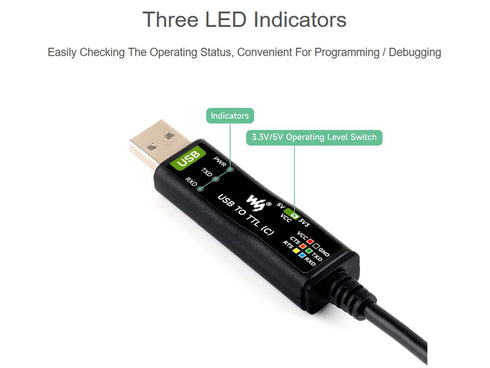 Waveshare Industrial USB to TTL Converter 6pin Serial Cable, Original FT232RNL Chip Better Stability & Compatibility, Compatible with Linux Androi...